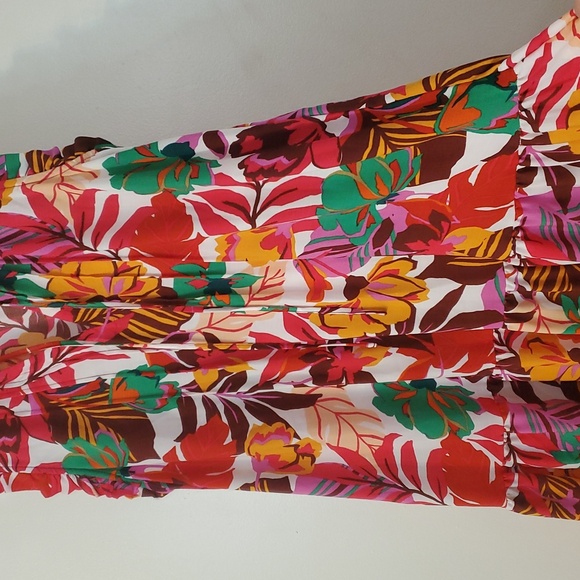 Revolve Maia Colorful Tropical Floral Dress Size 14 Ruffle Sleeve Tie V- Neck - Picture 4 of 12